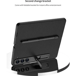 Samsung Galaxy Z Fold 5 Uyumlu S Kalem Yuvası ile Kickstand Vaka Lüks Tek Parça Flap Kılıf