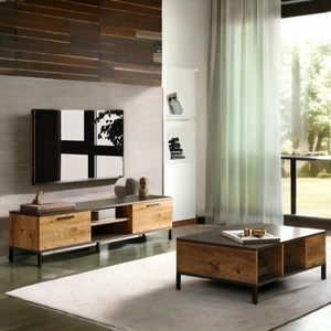 L'occi  Concept Joseph Tv Ünitesi Orta Sehpa Metal Ayaklı 2'Li Set Çam JZ5-AA