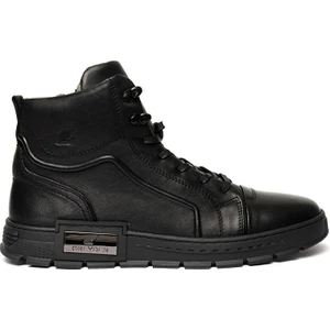 16400 Erkek Siyah Deri Sneaker Bot