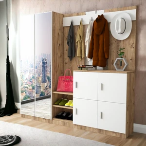 L'occi Concept Belize Aynalı Askılı Kapaklı Vestiyer Portmanto Ayakkabılık Çam-Beyaz