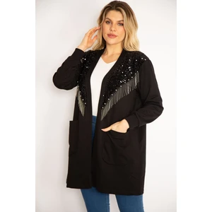 Kadın Siyah Payet ve Zincir Aksesuarlı Astarsız Ceket 65N35139