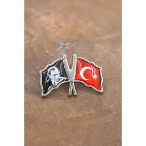 089 50005 Gümüş Atatürk ve Ay Yıldız Türk Bayrak Yaka Rozeti