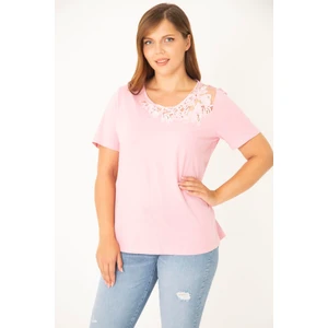 Kadın Büyük Beden Beyaz Pamuk Kumaş Dantel Detaylı Bluz 65N36937