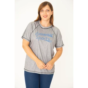 Kadın Büyük Beden Gri Reglan Kol Reçme Dikişli Spor Bluz 65N36951