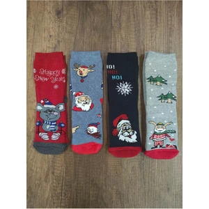 Leement Socks Çocuk Havlu Çorap 4 Çift Pamuklu Yılbaşı Desenli