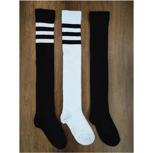 Leement Socks Kadın 3 Çift Diz Üstü Şık Pamuklu Çorap