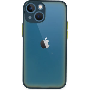 Case World Caseworld Apple iPhone 14 Kılıf Kamera Korumalı Silikon Kenarlı Renkli Düğmeli Arkası Mat Arka Kapak - Lacivert