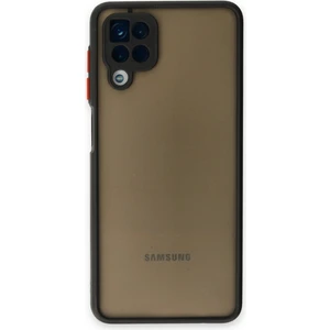 Case World Caseworld Samsung Galaxy A12 Kılıf Kamera Korumalı Silikon Kenarlı Renkli Düğmeli Arkası Mat Arka Kapak - Siyah