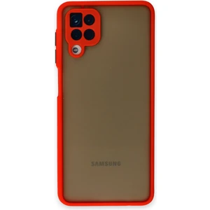 Case World Caseworld Samsung Galaxy A12 Kılıf Kamera Korumalı Silikon Kenarlı Renkli Düğmeli Arkası Mat Arka Kapak - Kırmızı
