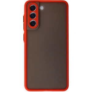 Case World Caseworld Samsung Galaxy S21 Fe Kılıf Kamera Korumalı Silikon Kenarlı Renkli Düğmeli Arkası Mat Arka Kapak - Kırmızı