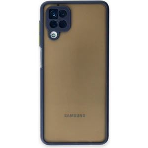Case World Caseworld Samsung Galaxy A12 Kılıf Kamera Korumalı Silikon Kenarlı Renkli Düğmeli Arkası Mat Arka Kapak - Lacivert