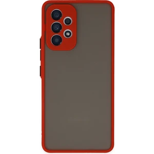 Kzy Samsung Galaxy A32 Kılıf Kamera Korumalı Silikon Kenarlı Renkli Düğmeli Arkası Mat Arka Kapak - Kırmızı