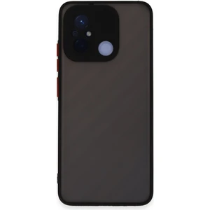 Kzy Xiaomi Redmi 12C Kılıf Kamera Korumalı Silikon Kenarlı Renkli Düğmeli Arkası Mat Arka Kapak - Siyah
