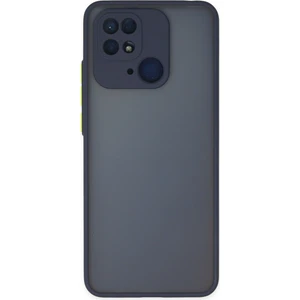 Kzy Xiaomi Poco C40 Kılıf Kamera Korumalı Silikon Kenarlı Renkli Düğmeli Arkası Mat Arka Kapak - Lacivert