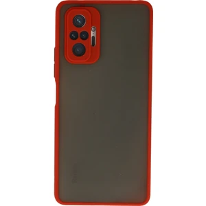 Kzy Xiaomi Redmi Note 10 Pro Kılıf Kamera Korumalı Silikon Kenarlı Renkli Düğmeli Arkası Mat Arka Kapak - Kırmızı
