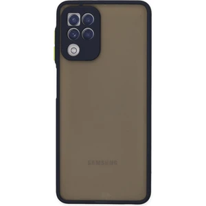 Kzy Samsung Galaxy A22 Kılıf Kamera Korumalı Silikon Kenarlı Renkli Düğmeli Arkası Mat Arka Kapak - Lacivert