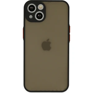 Kzy Apple iPhone 14 Plus Kılıf Kamera Korumalı Silikon Kenarlı Renkli Düğmeli Arkası Mat Arka Kapak - Siyah