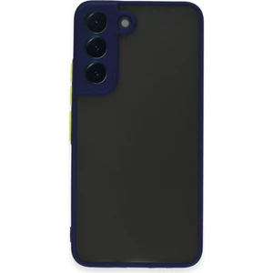 Caseart Samsung Galaxy S22 Kılıf Kamera Korumalı Silikon Kenarlı Renkli Düğmeli Arkası Mat Arka Kapak - Lacivert