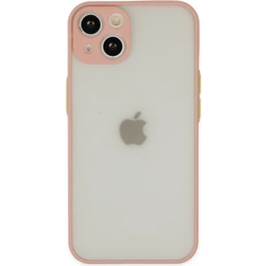 Caseart Apple iPhone 15 Plus Kılıf Kamera Korumalı Silikon Kenarlı Renkli Düğmeli Arkası Mat Arka Kapak - Pudra