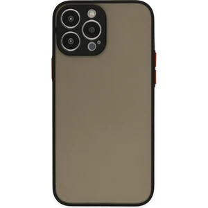 Caseart Apple iPhone 15 Promax Kılıf Kamera Korumalı Silikon Kenarlı Renkli Düğmeli Arkası Mat Arka Kapak - Siyah