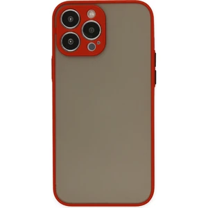 Caseart Apple iPhone 15 Promax Kılıf Kamera Korumalı Silikon Kenarlı Renkli Düğmeli Arkası Mat Arka Kapak - Kırmızı