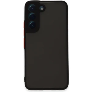 Caseart Samsung Galaxy S22 Kılıf Kamera Korumalı Silikon Kenarlı Renkli Düğmeli Arkası Mat Arka Kapak - Siyah
