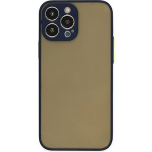 Caseart Apple iPhone 14 Promax Kılıf Kamera Korumalı Silikon Kenarlı Renkli Düğmeli Arkası Mat Arka Kapak - Lacivert