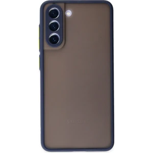 Caseart Samsung Galaxy S21 Fe Kılıf Kamera Korumalı Silikon Kenarlı Renkli Düğmeli Arkası Mat Arka Kapak - Lacivert