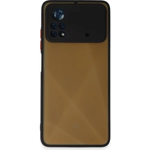Caseart Xiaomi Poco X4 Pro 5g Kılıf Kamera Korumalı Silikon Kenarlı Renkli Düğmeli Arkası Mat Arka Kapak - Siyah