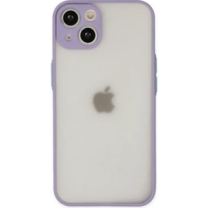 Caseart Apple iPhone 14 Kılıf Kamera Korumalı Silikon Kenarlı Renkli Düğmeli Arkası Mat Arka Kapak - Lila