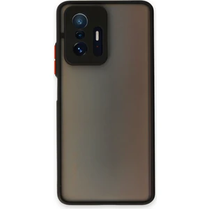 Caseart Xiaomi Mi 11T Pro Kılıf Kamera Korumalı Silikon Kenarlı Renkli Düğmeli Arkası Mat Arka Kapak - Siyah