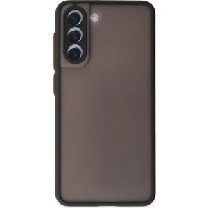 Caseart Samsung Galaxy S21 Fe Kılıf Kamera Korumalı Silikon Kenarlı Renkli Düğmeli Arkası Mat Arka Kapak - Siyah