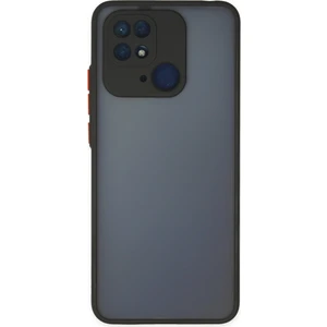 Caseart Xiaomi Redmi 10C Kılıf Kamera Korumalı Silikon Kenarlı Renkli Düğmeli Arkası Mat Arka Kapak - Siyah