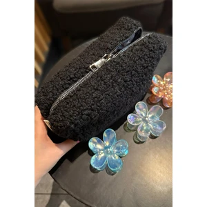 Teddy Peluş Siyah Büyük Boy Makyaj Çantası Seyahat Çantası