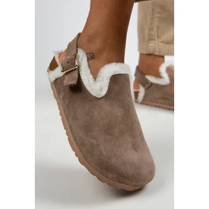 Holly Kürklü Kadın Deri Kemerli Tokalı Kürklü Sandalet