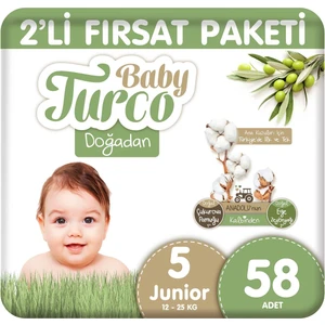 Baby Turco Doğadan 2'li Fırsat Paketi Bebek Bezi 5 Numara Junior 58 Adet