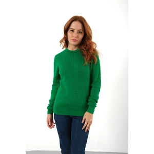 Trist Star Kadın Yeşil  %100 Organik Pamuk Bisiklet Yaka Saç Örgülü Triko Kazak Örme Bluz TRIST-6154