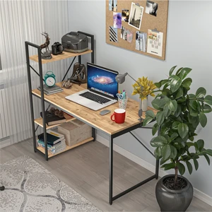 CLM108 Ceviz Metal Kitaplıklı Çalışma Masası