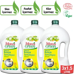 Mom's Green 3'lü Set Bitkisel Elde Bulaşık Temizleyici Limon 1,5 lt x 3 Adet