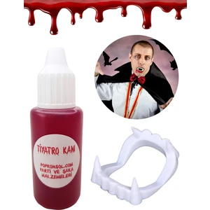 Vampir Kanı Ve Vampir Dişi Set Yapay Kan Parti Şaka Malzemesi Beyaz