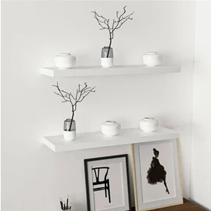 BSH Gülbay Mobilya Beyaz Uçan Duvar Rafı 2 Li Set Gizli Raf 60 cm