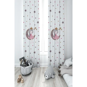 Mekta Home Bebek ve Çocuk Odası Ayda Oturan Prenses Kız Desenli 2 Kanat Fon Perde