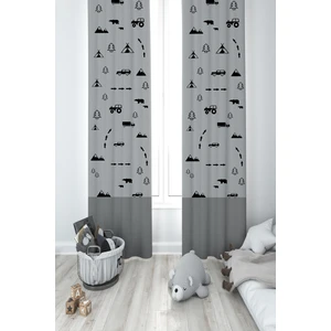 Mekta Home Bebek ve Çocuk Odası  Araba Yol ve Hayvan Figür Desenli 2 Kanat Fon Perde