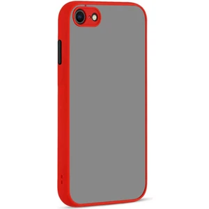 Caseart Apple iPhone Se 2 2020 Kılıf Kılıf Kamera Korumalı Silikon Kenarlı Renkli Düğmeli Arkası Mat Arka Kapak - Kırmızı
