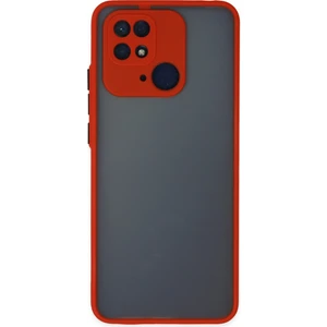 Caseart Xiaomi Redmi 10C Kılıf Kamera Korumalı Silikon Kenarlı Renkli Düğmeli Arkası Mat Arka Kapak - Kırmızı