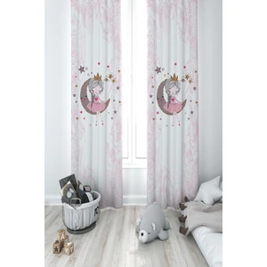 Mekta Home Bebek ve Çocuk Odası Ay Üzerinde Oturan Kız Desenli Motifli 2 Kanat Fon Perde