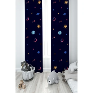 Mekta Home Bebek ve Çocuk Odası Galaksi Desenli 2 Kanat Fon Perde