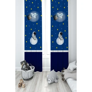Mekta Home Bebek ve Çocuk Odası Astronot ve Spacex Desenli 2 Kanat Fon Perde