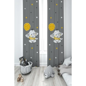 Mekta Home Bebek ve Çocuk Odası Sarı Filli Balon Desenli 2 Kanat Fon Perde