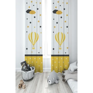 Mekta Home Bebek ve Çocuk Odası Uçan Balon ve Bulut Desenli 2 Kanat Fon Perde